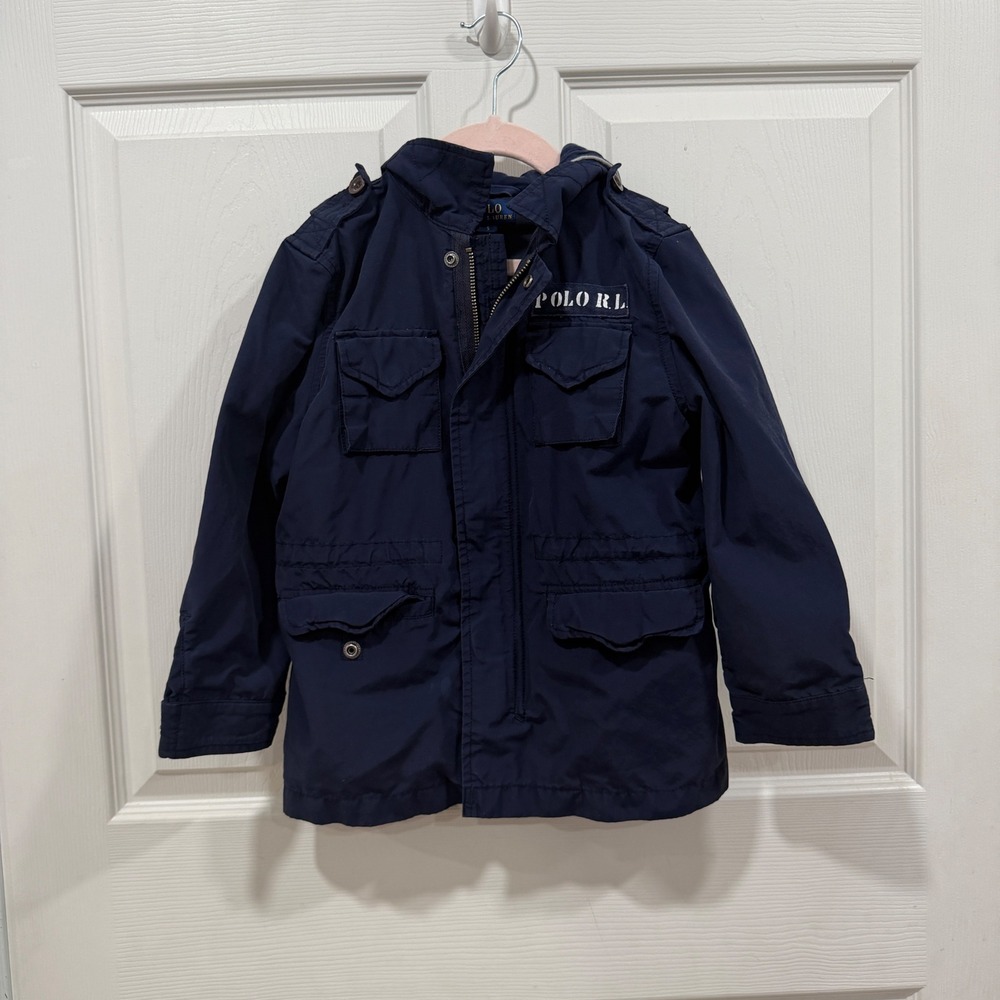 Polo Ralph Lauren Kids Navy Blue Field Jacket Grey Hood Size 5 322797759001